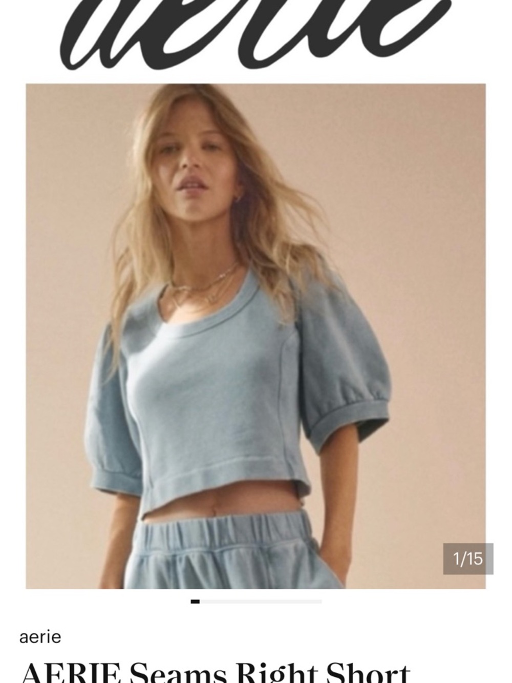 aerie Light Blue Puff Sleeve Sweatshirt